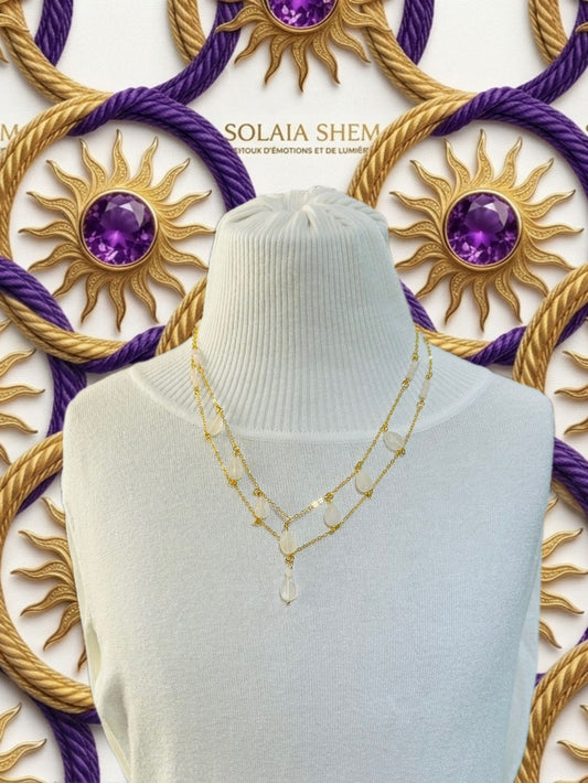 Collier "L'Étoile du Cœur" — Quartz Rose AAA Facetté &amp; Goutte Sacrée